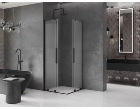 Mexen Velar L Duo, sprchový kút s posuvnými dverami 90 x 90 cm, 8mm sklo námraza, čierna matná, 871-090-090-02-33-70