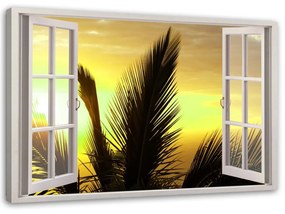 Obraz na plátně Palmové okno při západu slunce - 90x60 cm