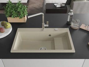 Mexen Omar granitový kuchynský drez 1-komorový 800 x 480 mm, béžový, sifón chróm - 6520801005-69