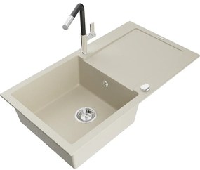 Mexen Leo, 1-komorový granitový drez 900x500x190 mm a drezová batéria Flora, béžová, 6501-69-670401-07