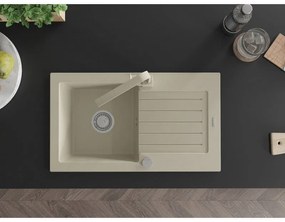Mexen Pablo, granitový drez 752x436x161 mm, 1-komorový a béžová batéria Rita, béžová, 6510-69-670300-69
