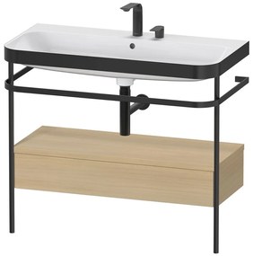 DURAVIT Happy D.2 Plus c-bonded kovový stojací podstavec s nábytkovým umývadlom s dvomi otvormi, 1 zásuvka, 975 x 490 x 850 mm, čierna/dub Mediterrane, HP4743E7171