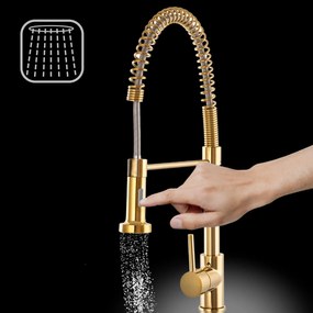 Gamma Spiral, stojanková drezová batéria s elastickou výlevkou, zlatá lesklá, GMA-BSL-GD