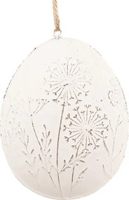 Biele antik plechové závesné vajíčko s kvietkami - 10*2*8 cm