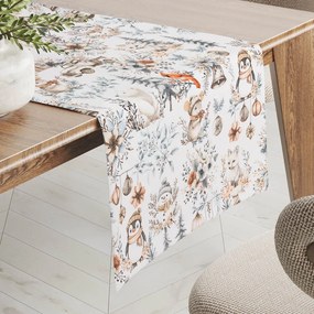 Biante Bavlnený behúň na stôl Sandra SA-708 Zimná rozprávka modro-sivo-hnedá na bielom 45x160 cm