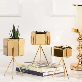 KERAMICKÝ KVETINÁČ SO STOJANOM SASHI 20X9,5 CM ZLATÁ