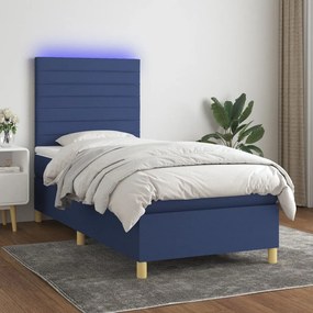 Posteľ boxsping s matracom a LED modrá 90x200 cm látka 3135491