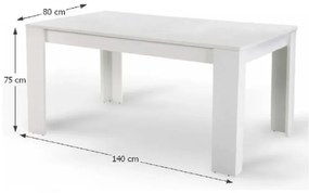 Jedálenský stôl, biela, 140x80 cm, TOMY NEW