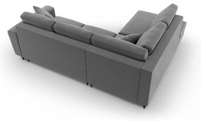 Svetlosivá zamatová rozkladacia/s úložným priestorom rohová pohovka (ľavý roh/do L) Kyoto – Cosmopolitan Design