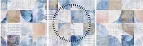 Obraz - Geometrické tvary na stene (s hodinami) (90x30 cm)