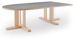 Stôl KUPOL, polovičný ovál, 1800x800x500 mm, linoleum - šedá, breza