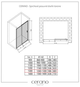CERANO - Sprchové posuvné dvere Varone LINE Ľ/P - čierna matná, transparentné sklo - 130x195 cm, CER-CER-478096