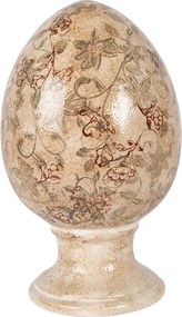 Béžové keramické vajíčko s kvetmi Margaus L - Ø 15*24 cm