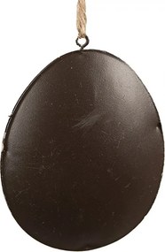 Šedé antik plechové závesné vajíčko s kvetmi - 10*2*8 cm