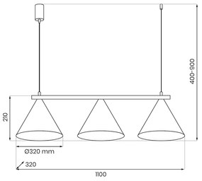 Závesné svietidlo Capital, 3x medené kovové tienidlo, (fi 30cm), b