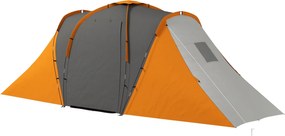 Outsunny tunelový stan pre 4–6 osôb — 2 spálne + obývacia časť, vodeodolnosť 2000 mm, sivá a oranžová | Aosom