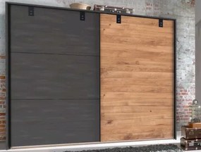 Šatník s posuvnými dverami Detroit, 250 cm, doskový dub / antracitová oceľ%