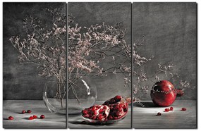 Obraz na plátne - Zátišie - vetva a granátové jablko 1274QB (135x90 cm)