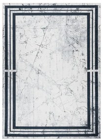 ANDRE 1023 Prateľný koberec vzor rámu, mramor, protišmykový - čierno -biely