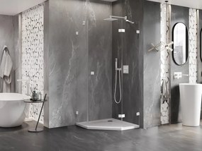 Mexen Lunar, päťuholníkový sprchový kút s pravým sklonom 80 x 80 cm, 8mm číre sklo, biely profil, 831-080P-080L-20-00-P