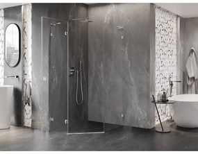 Mexen Lunar, L päťuholníkový sprchový kút naklápací doľava 90 x 100 cm, 8mm číre sklo, chrómový profil, 831L-090L-100P-01-00-L