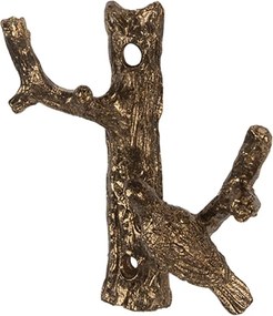 Zlatý antik nástenný kovový vešiak s vtáčikom - 9*5*9 cm