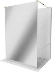 Mexen Kioto, priechodná sprchová zástena 100 x 200 cm, 8mm sklo vzor zrkadlo, 2x zlatá stabilizačná rozpera, 800-100-002-50-50