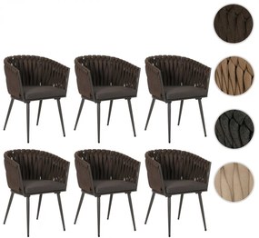 Záhradné stoličky HWC-N38 (SET 6 ks), olefínové lano, krémové vankúše - svetlo hnedá