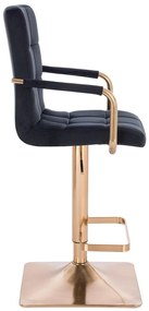 LuxuryForm Barová stolička VERONA GOLD VELUR na zlatej hranatej základni - čierna