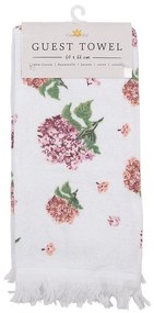 Biely kuchynský froté uterák s kvetmi hortenzie Vintage Grace - 40*66 cm