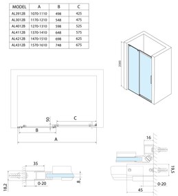 Polysan, ALTIS LINE BLACK sprchové dvere 1270-1310mm, výška 2000mm, sklo 8mm, AL4012B