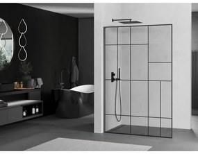 Mexen Kioto L, sprchová zástena Walk-In 70 x 200 cm, 8mm číre sklo čierny vzor, grafitový profil, 800-070-103-95-78