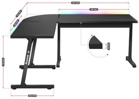 Rohový PC stolík Hyperion 6.0 (čierna + viacfarebná) (s LED osvetlením). Vlastná spoľahlivá doprava až k Vám domov. 1087515