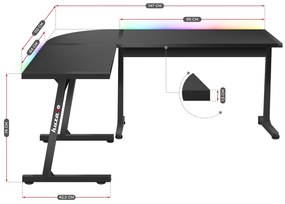 Rohový PC stolík Hyperion 6.0 (čierna + viacfarebná) (s LED osvetlením). Akcia -20%. Vlastná spoľahlivá doprava až k Vám domov. 1087515