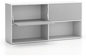 PLAN Kancelársky policový regál LAYERS, dlhý, 2 boxy, 1582 x 400 x 777, biela / sivá
