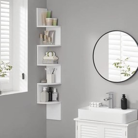 Nástenná rohová polica, 5 úrovní, 20 x 20 x 126 cm, biela