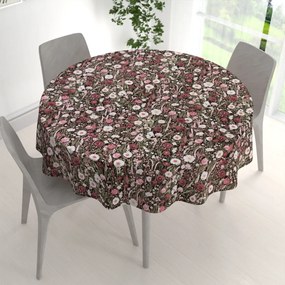 Biante Bavlnený okrúhly obrus Sandra SA-740 Lúčne kvietky na temne hnedom Ø 140 cm