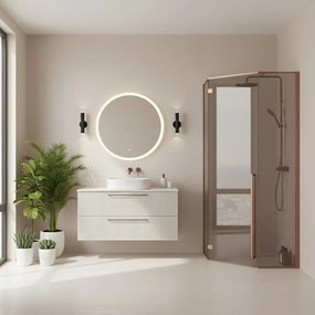 Rea Diamond, päťuholníkový sprchový kút 90 x 90 cm + čierna sprchová vanička Diamond, 6mm šedé sklo, medená matná, KPL-K7966