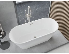 Mexen Yara, voľne stojaca ryhovaná vaňa 170 x 75 cm, biela lesklá, oceľový prepad, 52861707500-97