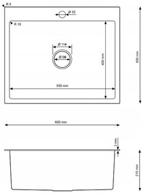 Erga HD, 1-komorový oceľový drez 600x500x210 mm, zlatá, ERG-MLS-HD6050G