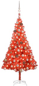 Umelý vianočný stromček s LED a súpravou gulí červený 180cm PVC 3077600