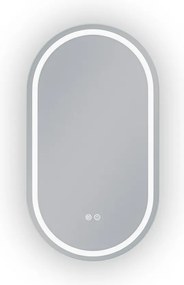 Erga Lyra, oválne LED zrkadlo 50x90cm, 3 farby svetla, predné a zadné osvetlenie, vyhrievacia podložka proti zapareniu, ERG-V01-LYRA-5090-CL