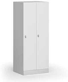 Šatníková skrinka znížená, 2 oddiely, 1500 x 600 x 500 mm, otočný zámok, laminované dvere, biela