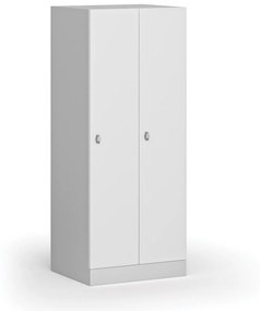Šatníková skrinka znížená, 2 oddiely, 1500 x 600 x 500 mm, otočný zámok, laminované dvere, biela