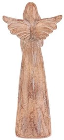 Polyresinový Anjel so srdcom 24 cm, imitácia dreva