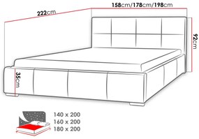 Manželská posteľ 180 cm Alizee  (sivá). Vlastná spoľahlivá doprava až k Vám domov. 1121761