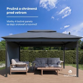 Blumfeldt Grandezza Cortina záhradný altánok 3x4 m, odolný voči poveternostným vplyvom, prášková farba, bočné rolety