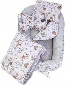 Obojstranné hniezdočko (kokon) pre bábätko - BABYMAM PREMIUM set 7v1 - Srnček a priatelia so šedou minky