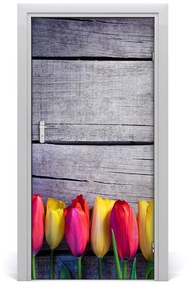 Samolepiace fototapety na dvere farebné tulipány 85x205 cm