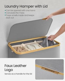 Prádlový kôš s viečkom, 3 priehradkový, 150 L, vyberateľný vak, 60 x 38,5 x 70,5 cm, šedý